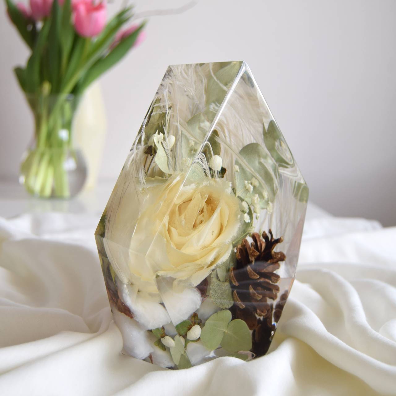 Kytice v pryskyřici - krystal velký 15x13,5cm