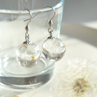 Kuličkové náušnice s chmýříčky pampelišky